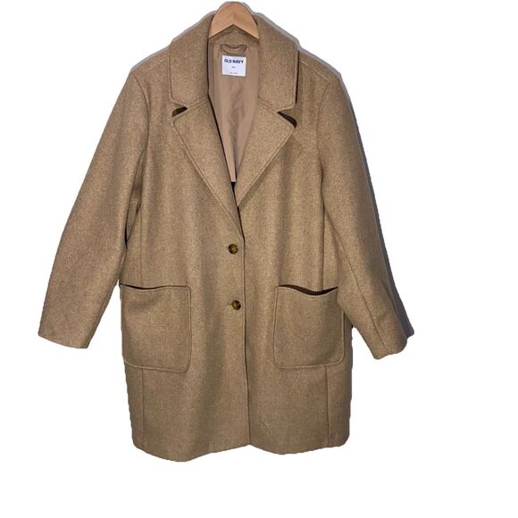 Old Navy Oversized Soft Brushed, Button-Front Coat Size X-Large Tan Beige - Picture 2 of 11